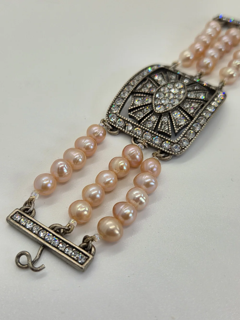 Blush Pearl and Crystal Statement Bracelet